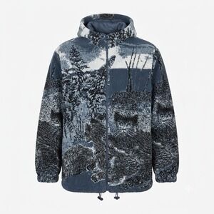 Willow Lane Womens 1X Reversible Jacket Cat Forest Fleece Zip Hooded Gray